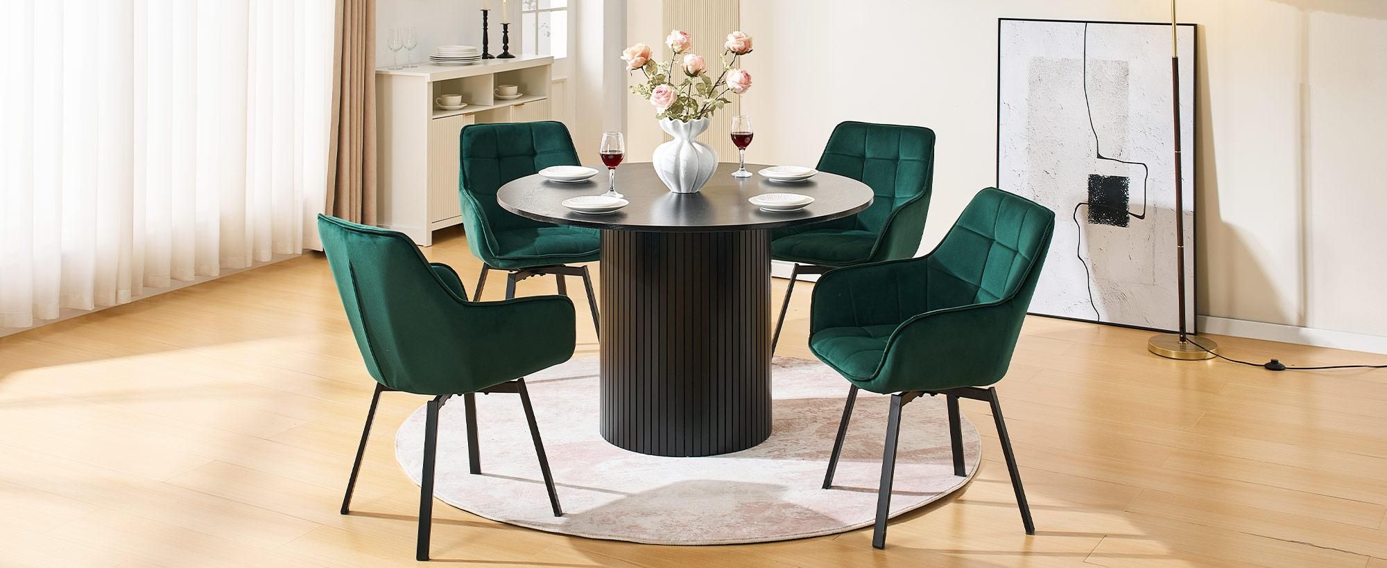 CLIPOP Esszimmerstühle 2er Set, Samt Drehbar stuhle mit Armlehnen, Grün