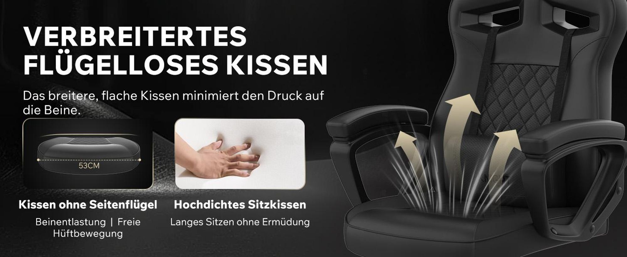 SENSE7 Knight Gaming Stuhl Kunstleder Schwarz-Grau - Ergonomischer Bürostuhl PC Schreibtischstuhl Zockerstuhl Wippfunktion Gamer 120 kg