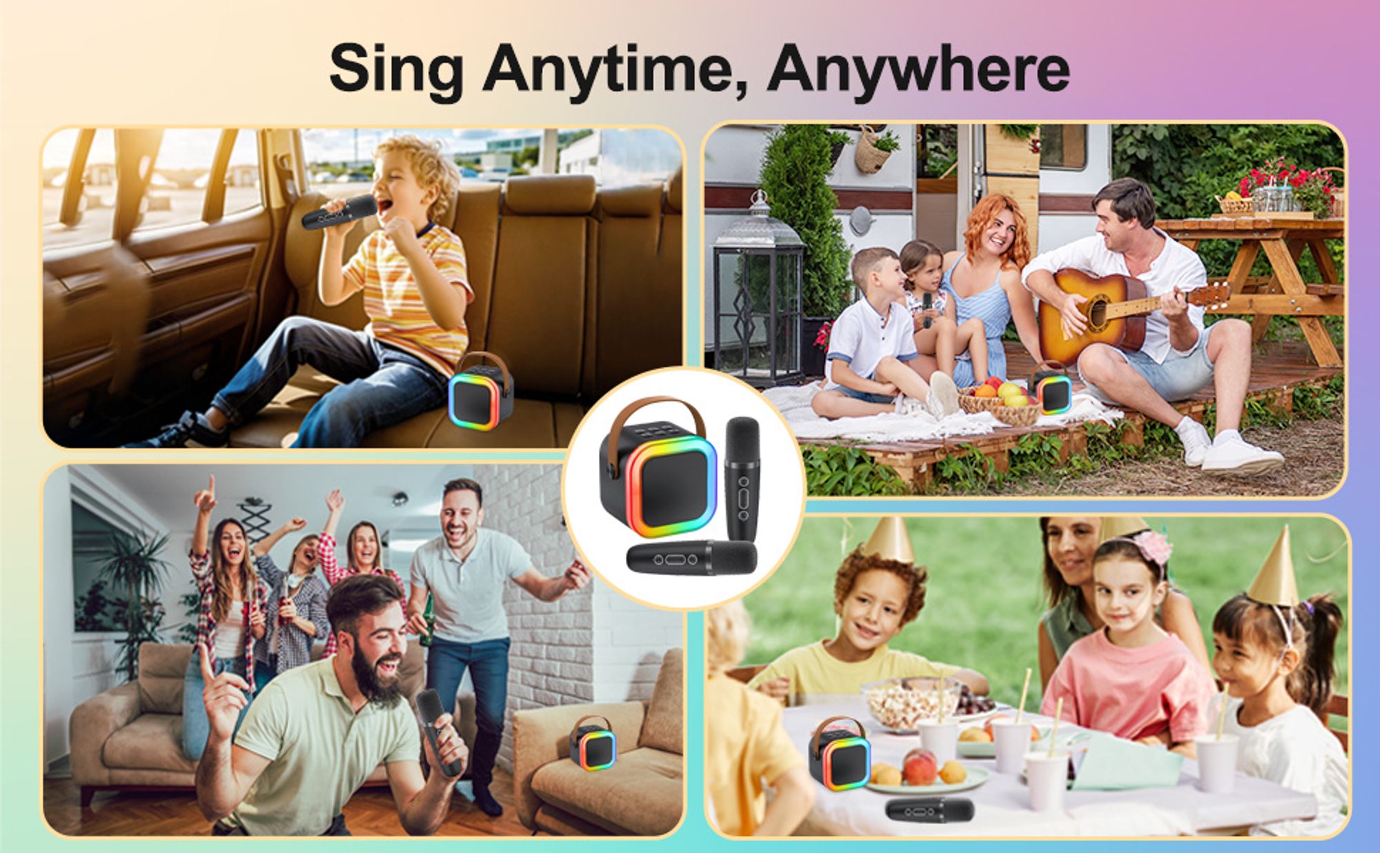 Karaoke Maschine Kinder mit 2 Mikrofonen kabellos, Bluetooth Mikrofon Kinder mit Stimmveränderung, Geburtstags Jungen 4–12 Jahre