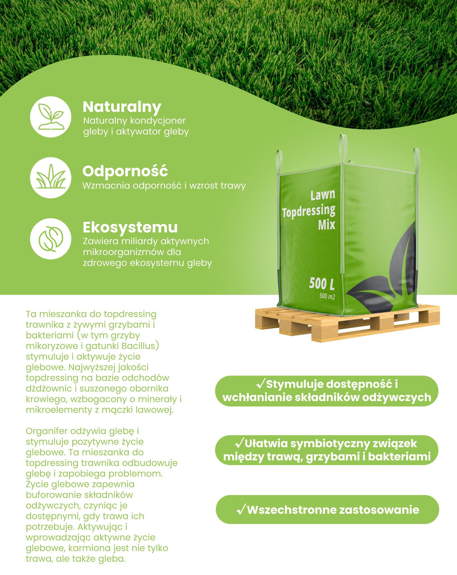 Topdressing Trawników – Mieszanka z Mykoryzą i Rhizobakteriami (50 Litrow – na 50m2) - Organifer