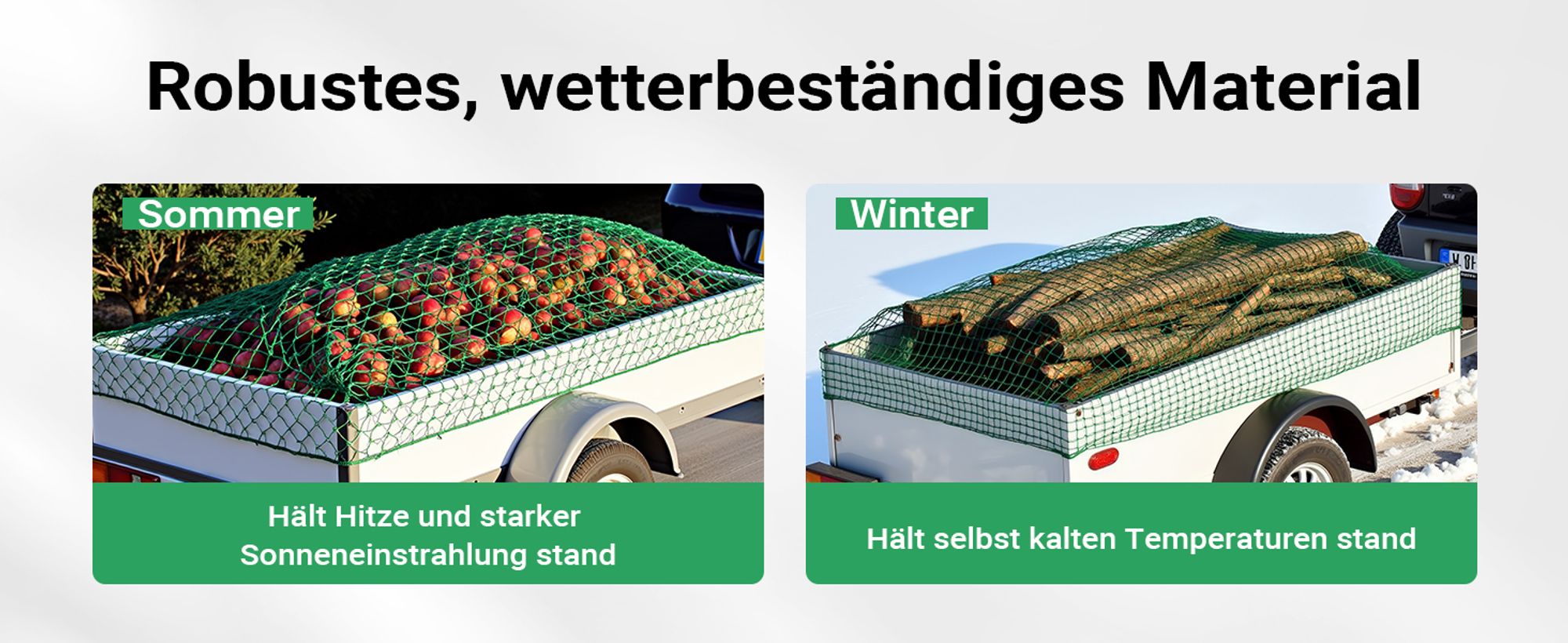 Wiltec Ladungssicherungsnetz 5x3 m Grün Masche 4,5x4,5 cm Stärke 3 mm Polypropylen Transportnetz für Anhänger mit Randkördel Witterungsbeständig Ladung Sicherheit