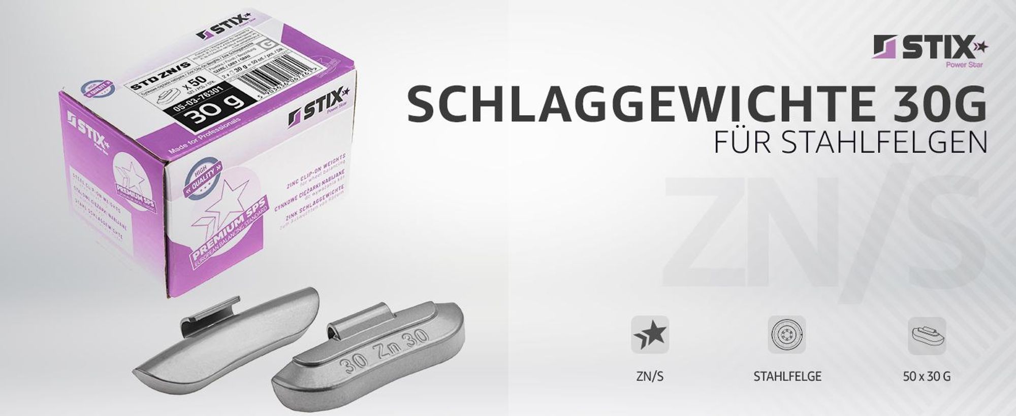 ZN/S Schlaggewichte für Stahlfelgen 30g Zink beschichtet Auswuchtgewichte Wuchtgewichte Silber 50 Stück