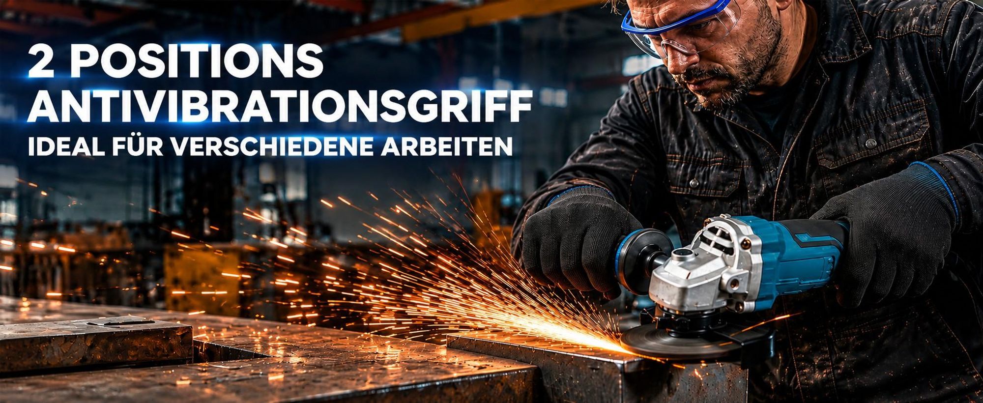 Akku-Winkelschleifer 125 mm, 21V Brushless, 11.000 U/min, 2×4,0Ah Akkus, stufenlos regelbar, zum Schneiden, Schleifen und Polieren, mit Koffer