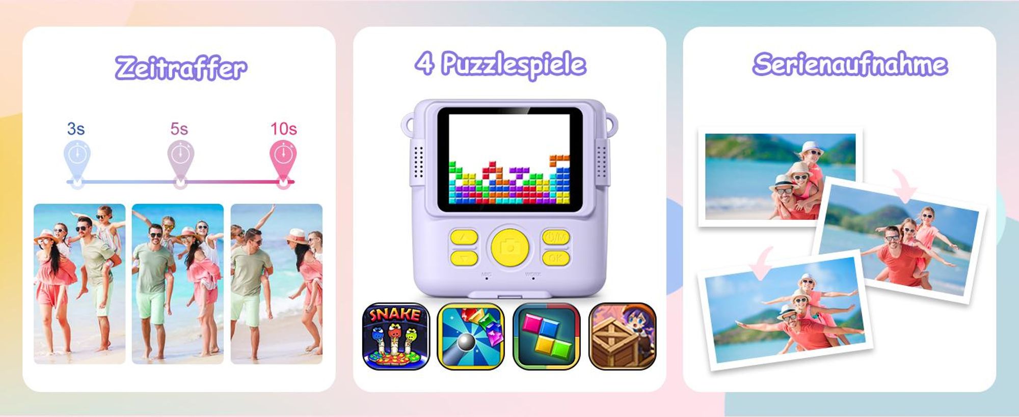 Kinderkamera, Sofortbildkameras, Sofortbildkamera, 1080P HD Sofortdruck von Fotos, 2.4 Zoll Bildschirm Digitalkamera mit 16x Digitalzoom, 32GB Karte
