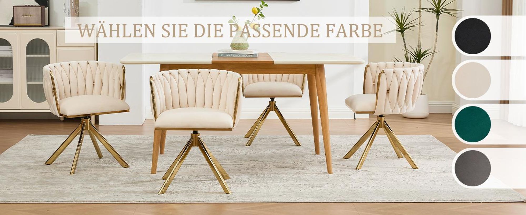LVHOM Esszimmerstuhl drehbar mit Samtbezug, 180° Schwenkfunktion Polsterstuhl 2er Set mit goldenen Metellbeine, bis 150 kg,  für Homeoffice, Schwarz