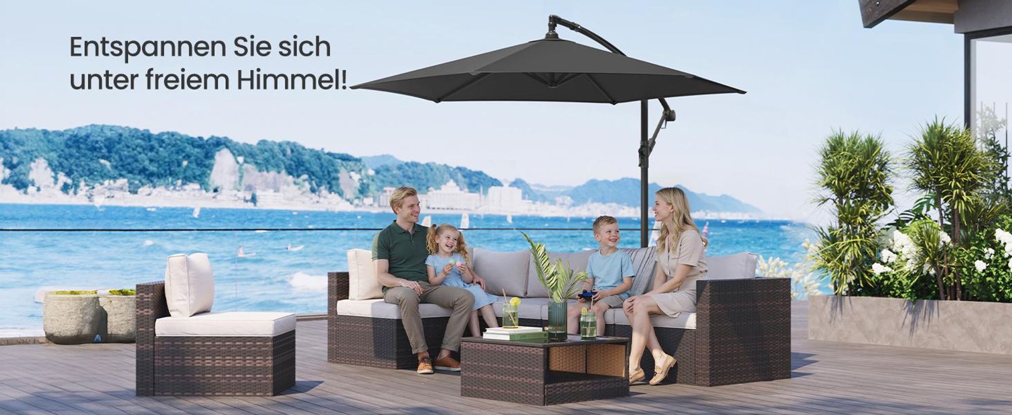 SONGMICS Sonnenschirm ampelschirm Ø 300 cm Sonnenschutz UPF 50+