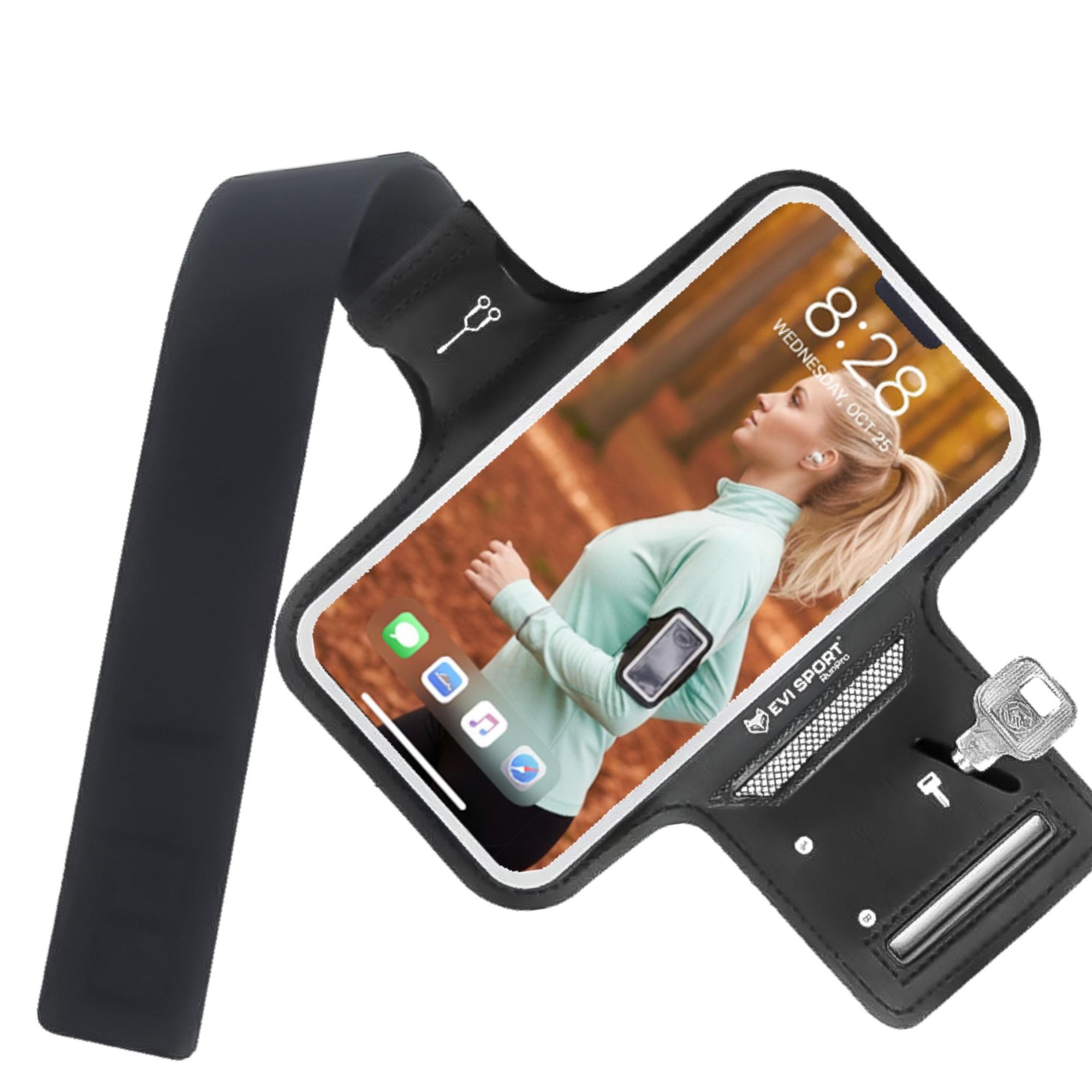 Sportarmband Handy 6,9 Zoll, Laufarmband Wasserabweisend für iPhone & Samsung, Jogging Tasche mit Touch-Funktion & Schlüsselfach, EVI RunPro