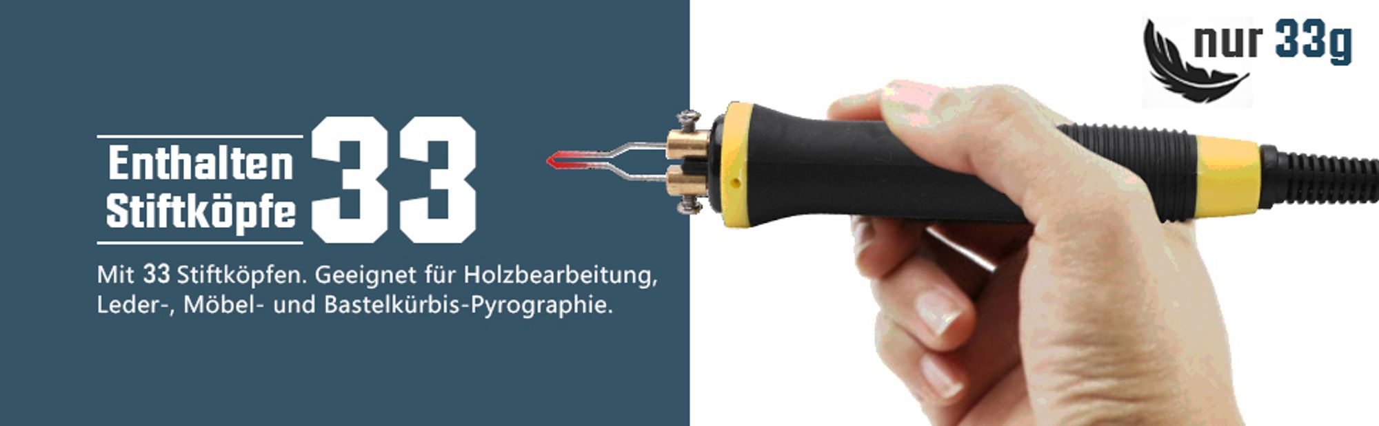 Pyrography Machine 100W Holzbrenner 2 Stiften & 33 Drahtspitzen Brandmalstation Brennkolben Brandmalerei Brandmalgeräte 0-750°C für Holz Leder Kürbis