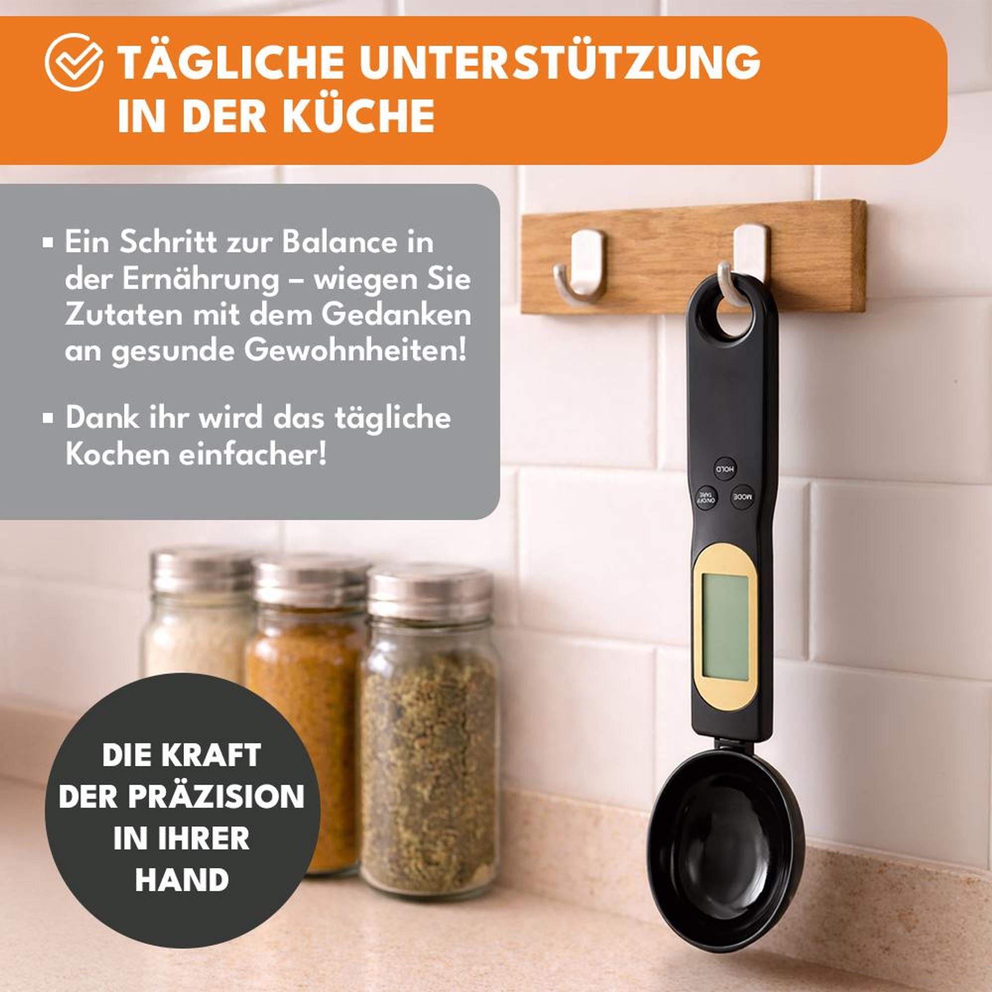 KRUMAD Digitale Löffelwaage 0,1 g präzise bis 500 g, Küchenwaage mit LCD Display, Messlöffel Gramm, Feinwaage für Gewürze, Backen & Kochen