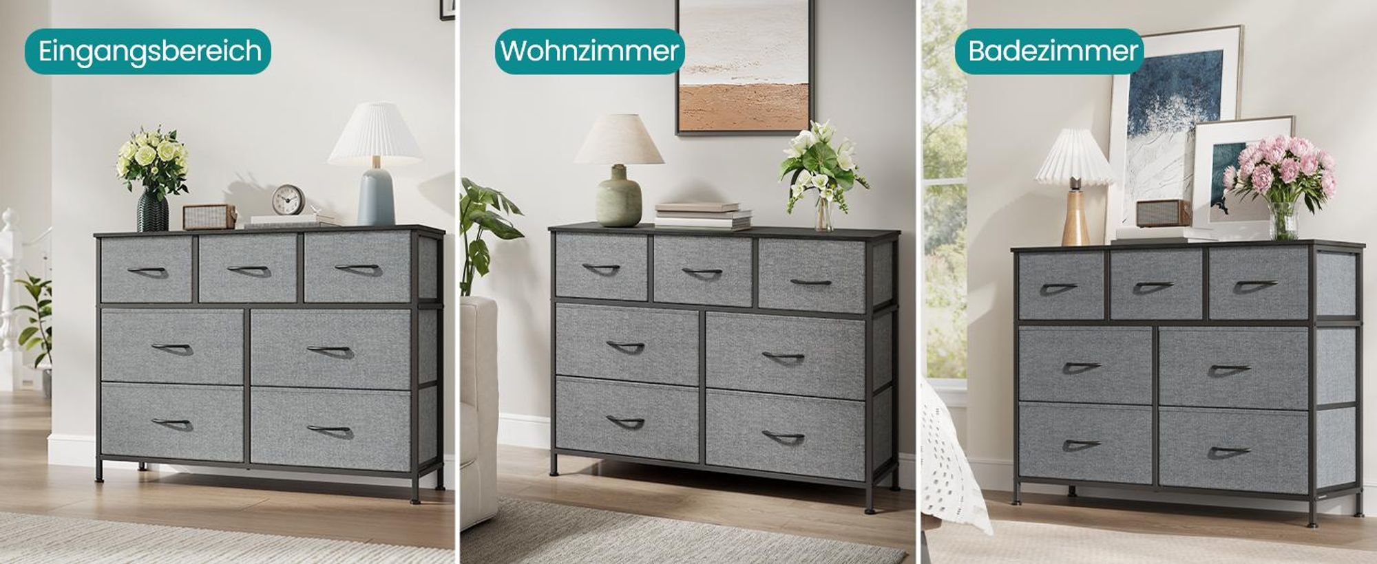 SONGMICS Kommode, Schrank, 7 Stoffschubladen, für Schlafzimmer, Flur, Wohnzimmer, grau