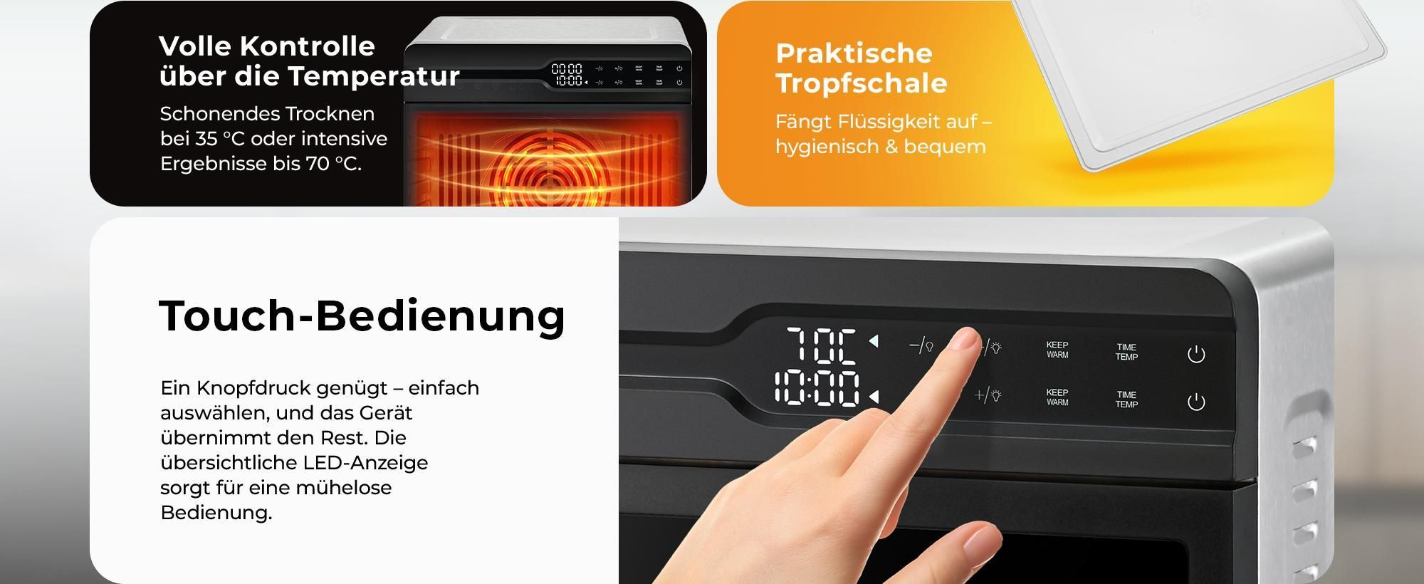 Balter Dörrautomat Edelstahl mit 12 Etagen & 2 Kammern, 1000 W, Dörrgerät, LED-Display, 48-Stunden-Timer und Temperaturregelung, Dehydrator, BPA-frei