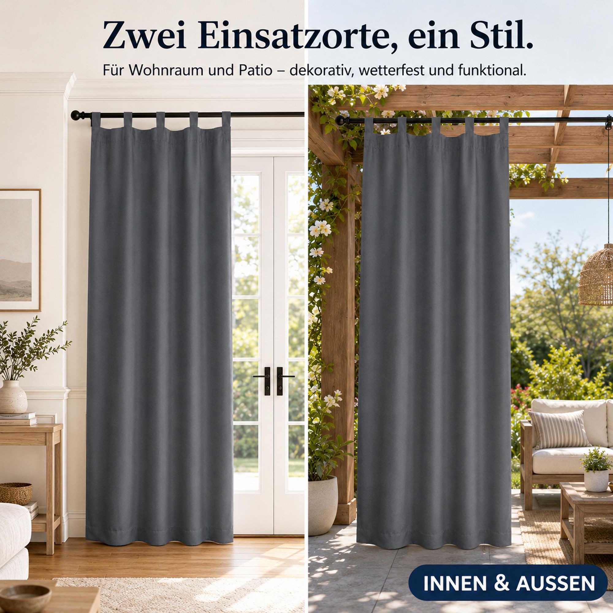 Schlaufen Vorhänge Blickdicht Dunkelgrau, Wohnzimmer Schlafzimmer Thermo Verdunklungsvorhänge 132 x 241 cm (2er-Set), Wasserdicht Sichtschutz Gardinen