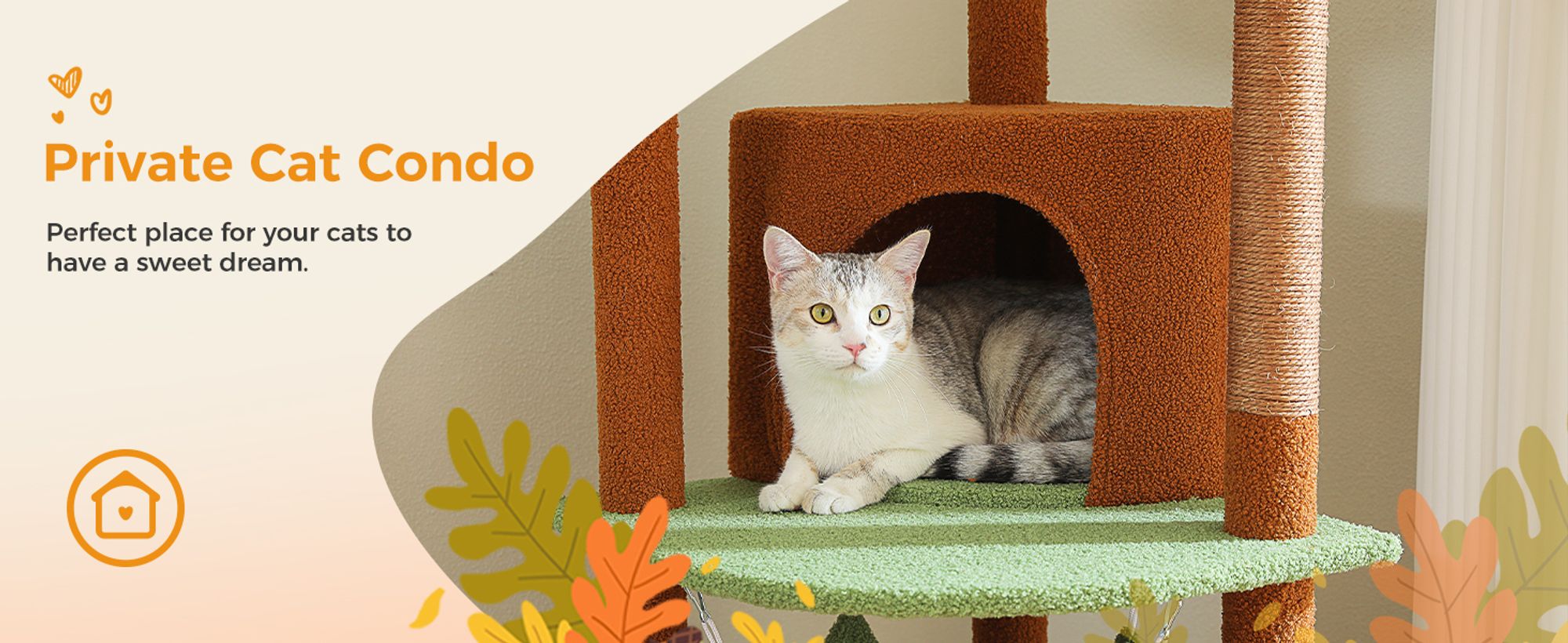 PAWZ Road XXL Katzenbaum 236-258cm mit Sisal-Kratzpfosten, Doppelkondo und Korb für Großkatzen