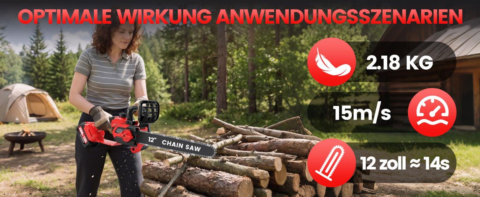 Kettensägen mit Akku , 1200W , 29.000 U/min,Kettensäge 8000mAh, 12 zoll Elektro-Kettensäge 2 Akkus 4000mAh, Kettensäge 2 Ketten