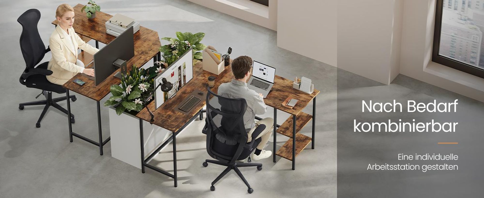 VASAGLE Schreibtisch L-förmiger Computertisch Eckschreibtisch mit 2 Ablagen LWD72X