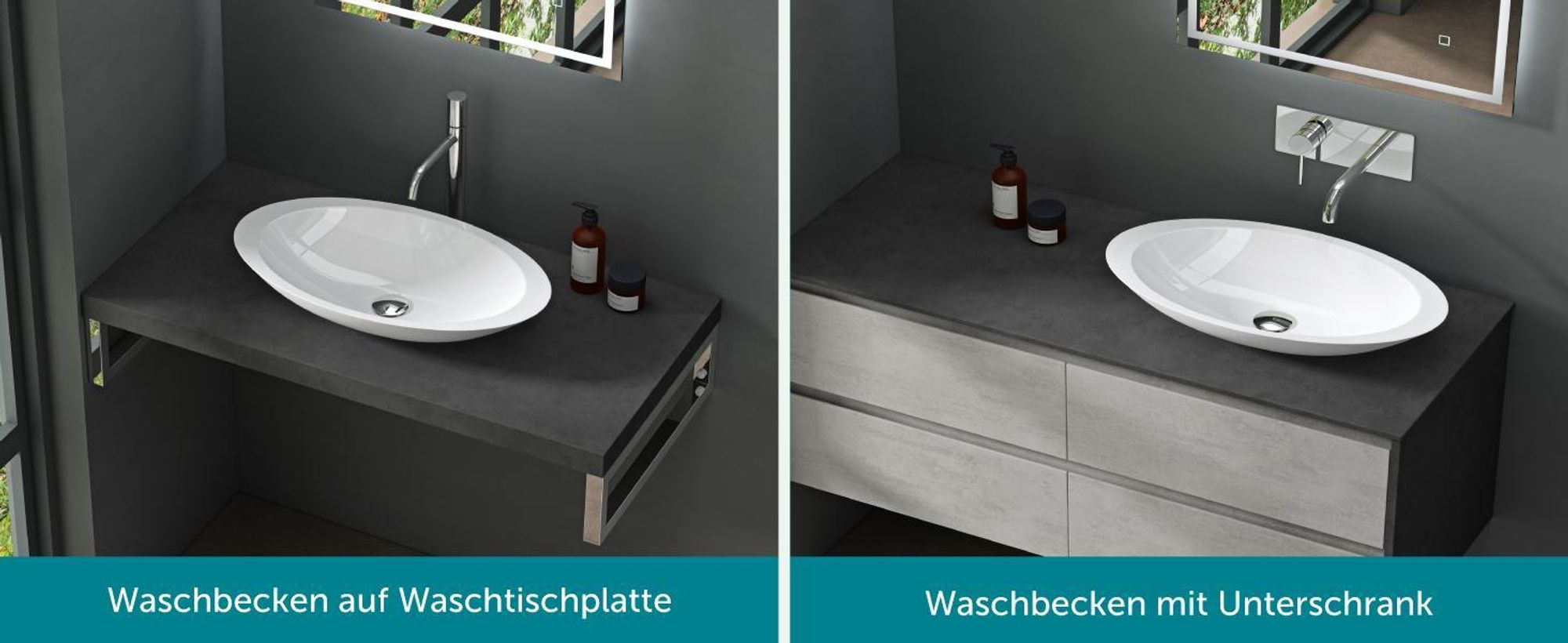 Mai & Mai Aufsatzwaschbecken 59,3x35,1x10,7cm Waschschale Waschtisch Waschbecken Gussmarmor in Anthrazit matt ohne Armaturenloch Col802