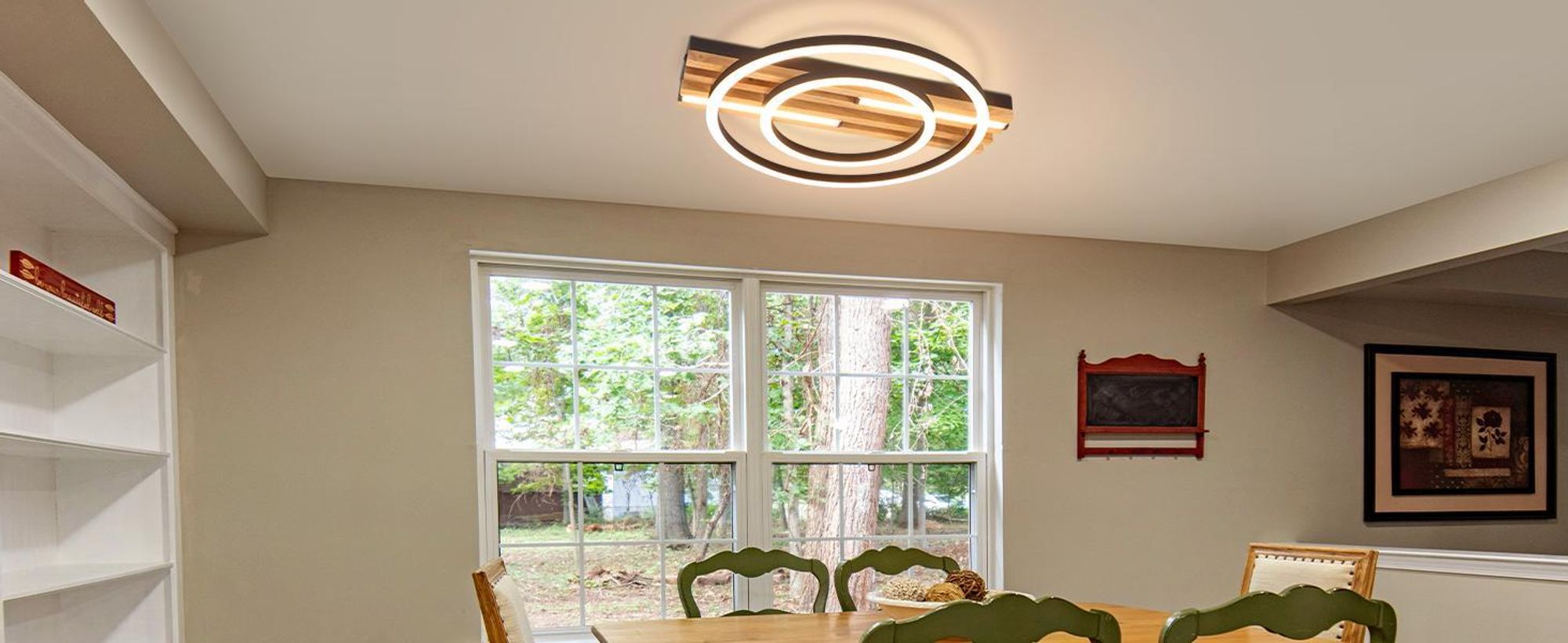 ZMH LED Deckenlamape 34W Holz Deckenleuchte Dimmbar 55CM Schlafzimmer Lampe 2 Ring wohnzimmerlampe Fernbedienung für Schlafzimmer Küche Esszimmer Rund