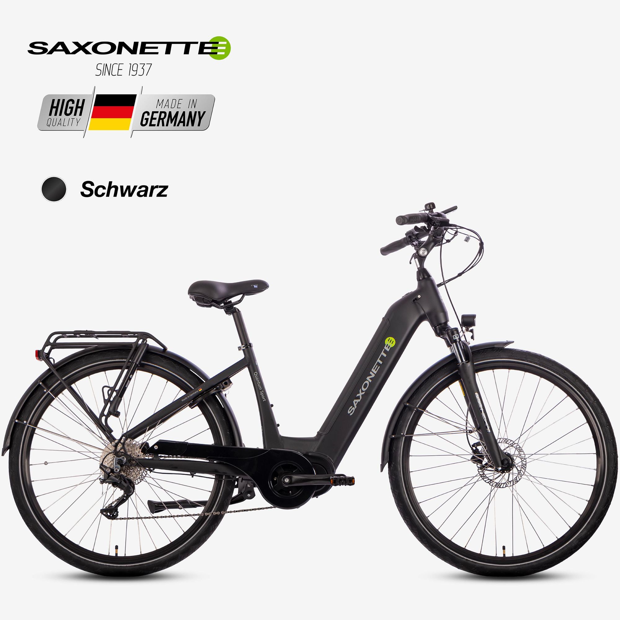 SAXONETTE Quantum Sport Wave 28" E-Bike, Elektrofahrrad,SHIMANO Deore 10-Gang Kettenschaltung, Mittelmotor, 36V 15Ah Akku, RH45 (schwarz matt)