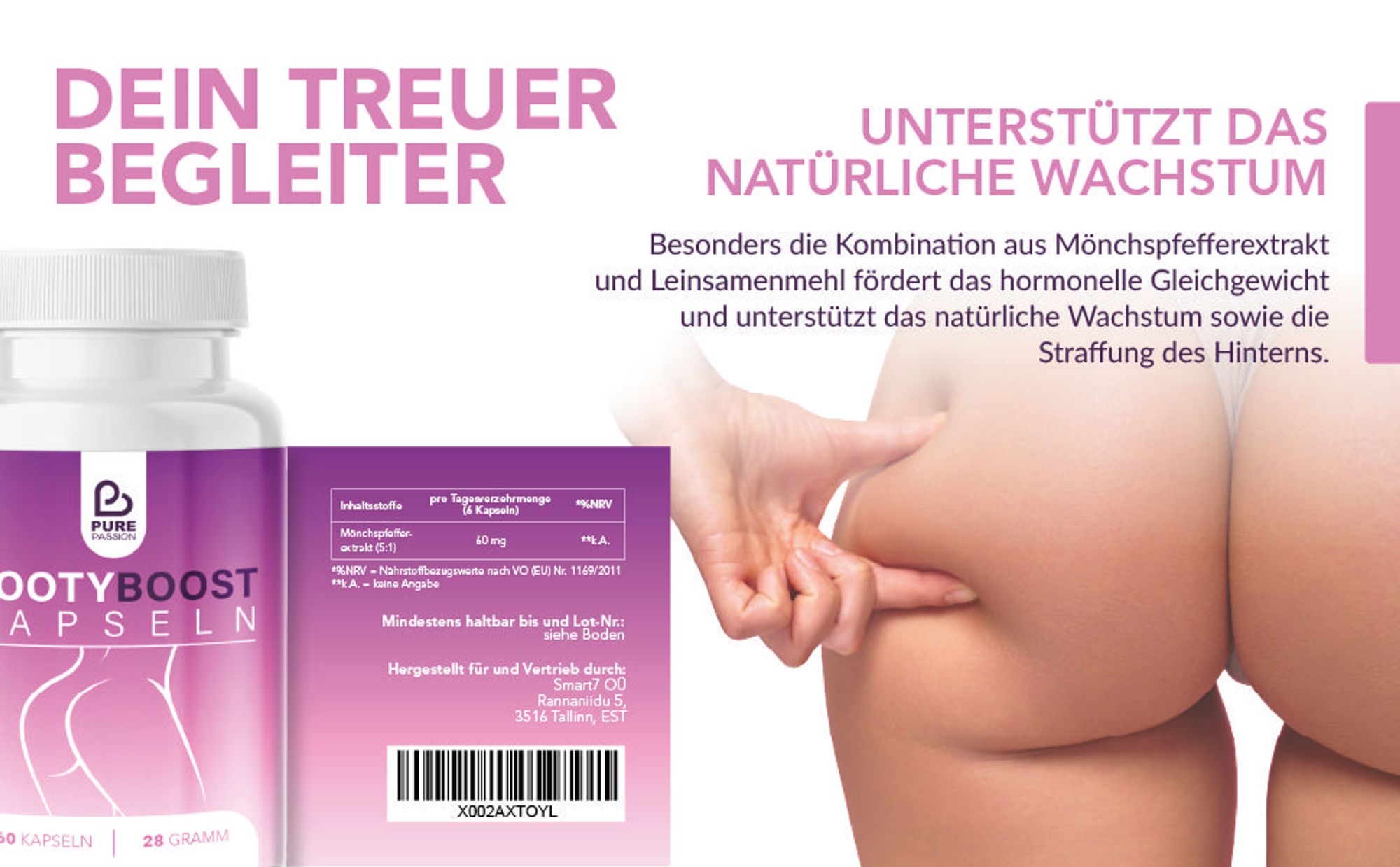 Pure Passion® Bootyboost – Po Vergrößerung – Tabletten zur Po Vergrößerung - Push Up Effekt – ohne Brazilian Butt Lift - für einen schönen Po