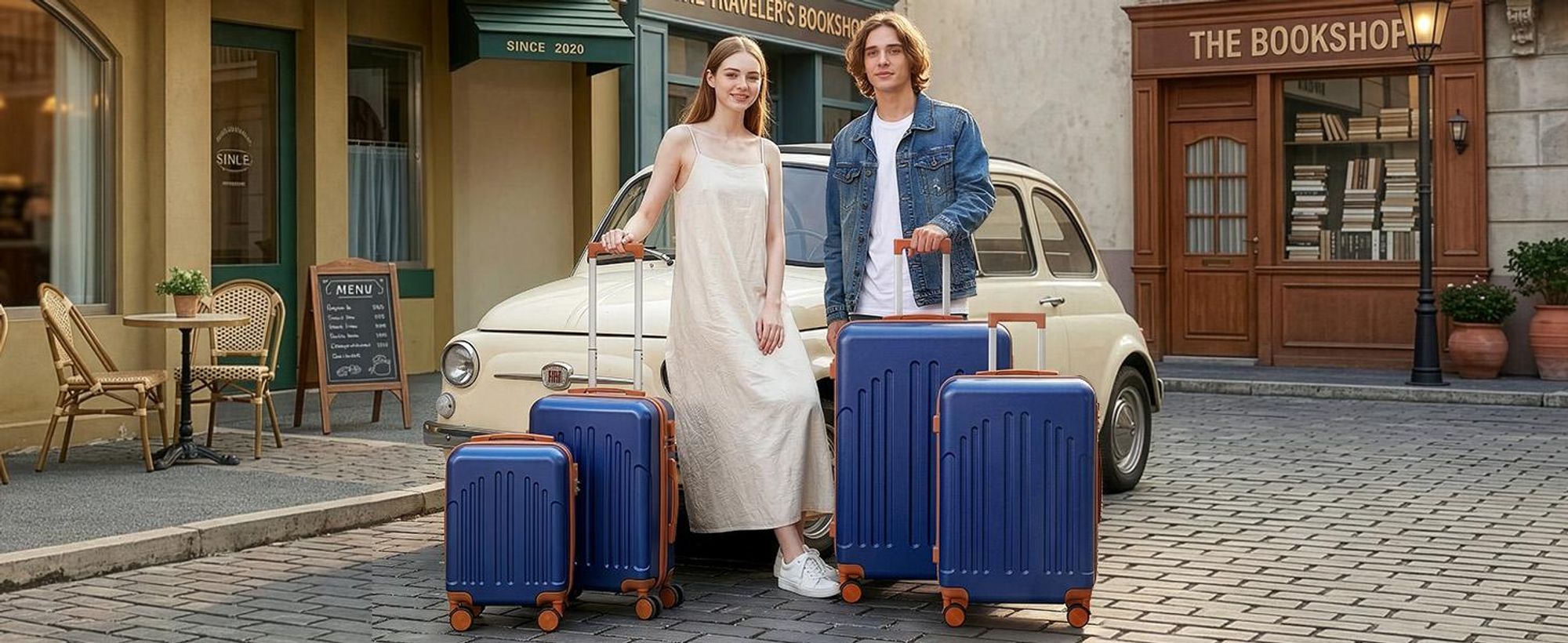 ALIGHTUP Kofferset, 4tlg. Hartschalen Reisekoffer & Trolley Set S-M-L-XL 360° Rollen, Dunkelblau