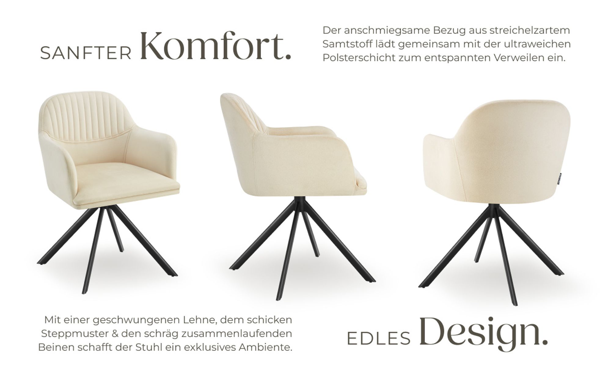 tectake® Samt-Drehstuhl Lona gepolstert 56 x 59 x 81 cm