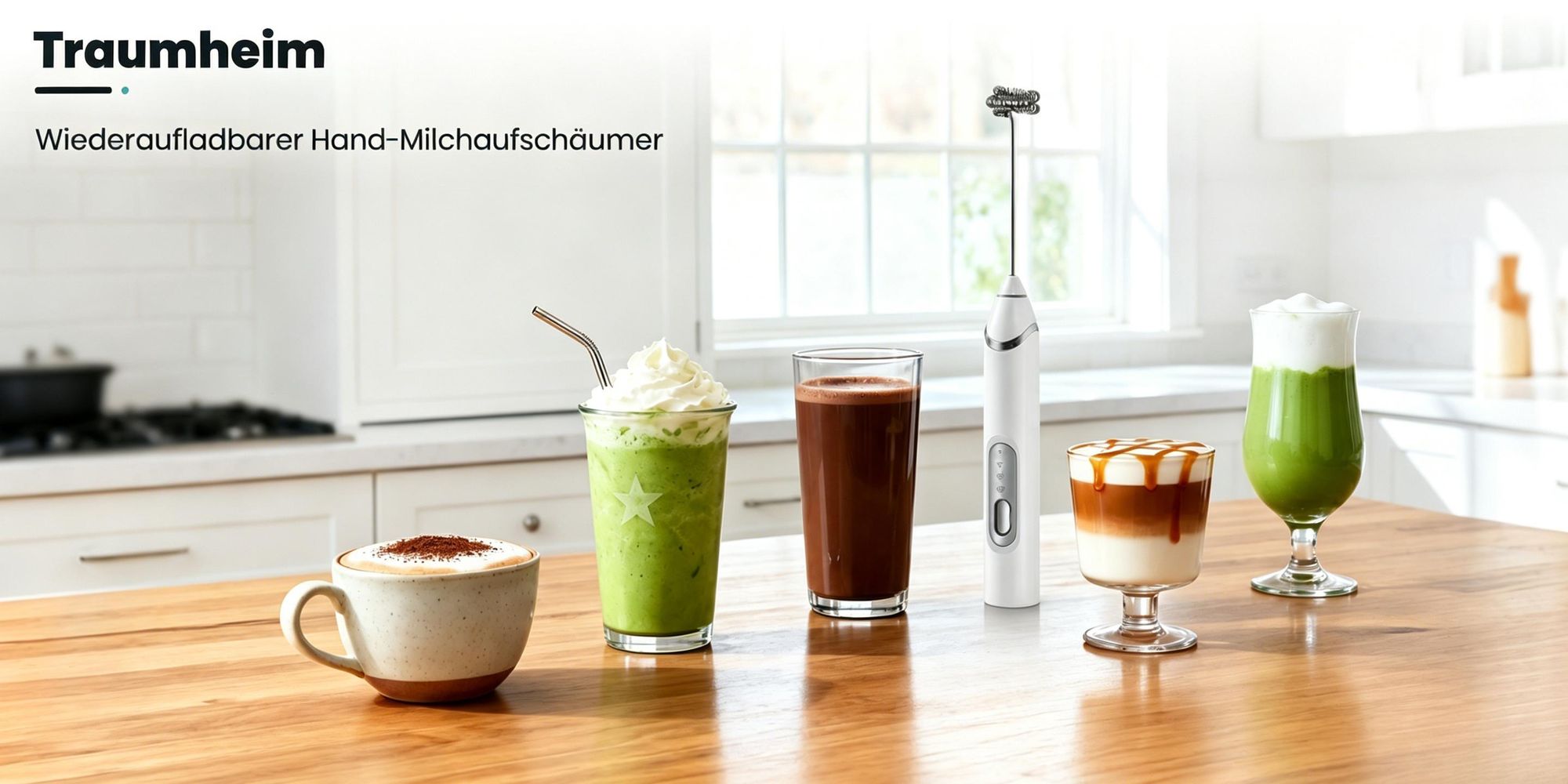 Milchaufschäumer Elektrisch, 3-in-1 Milch Frother mit Ständer, 3 Geschwindigkeiten,  USB-C Aufladbar, für Cappuccino, Latte, Matcha & Protein-Shakes