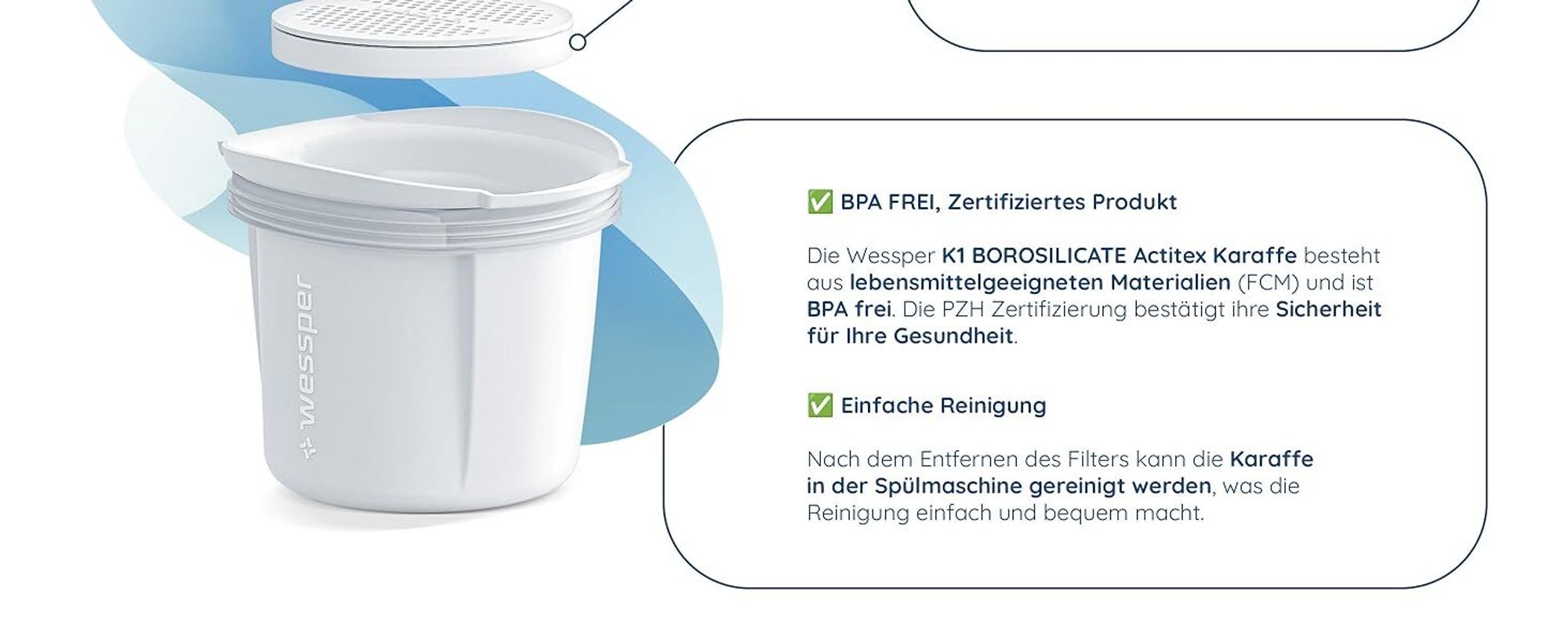 Wessper Glaskaraffe mit Deckel, Wasserkaraffe,glaskaraffe mit deckel mit Wasserfilter, glaskaraffe 3 liter für Saftgetränke Eistee Wasser Kaltes