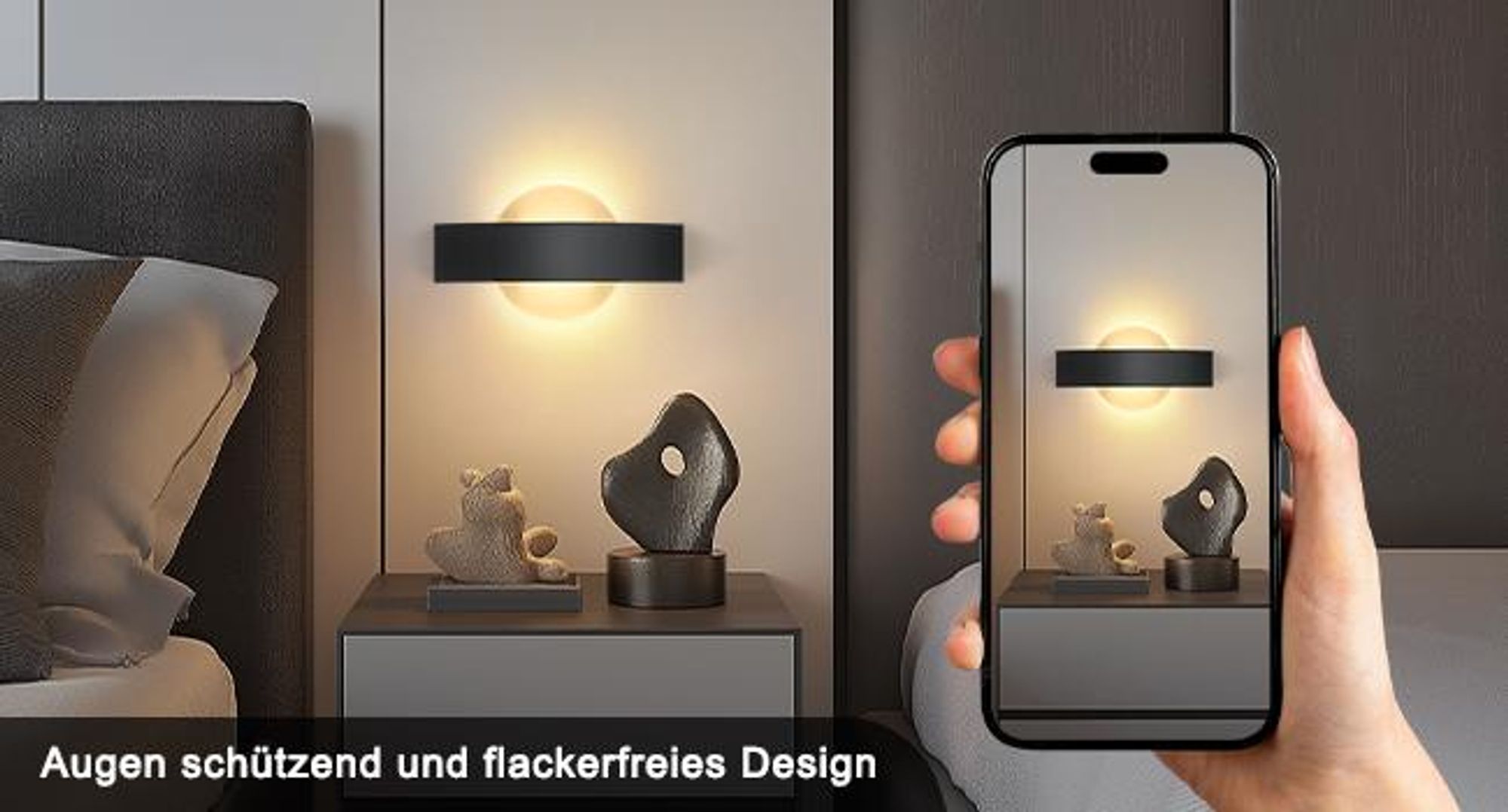 ZMH LED Wandleuchte Warmweiß Innen Wandlampe Wohnzimmer 6W aus Acryl Modern Bettlampe Nachtlampe 24cm in Schwarz und Weiß für Schlafzimmer Wohnzimmer