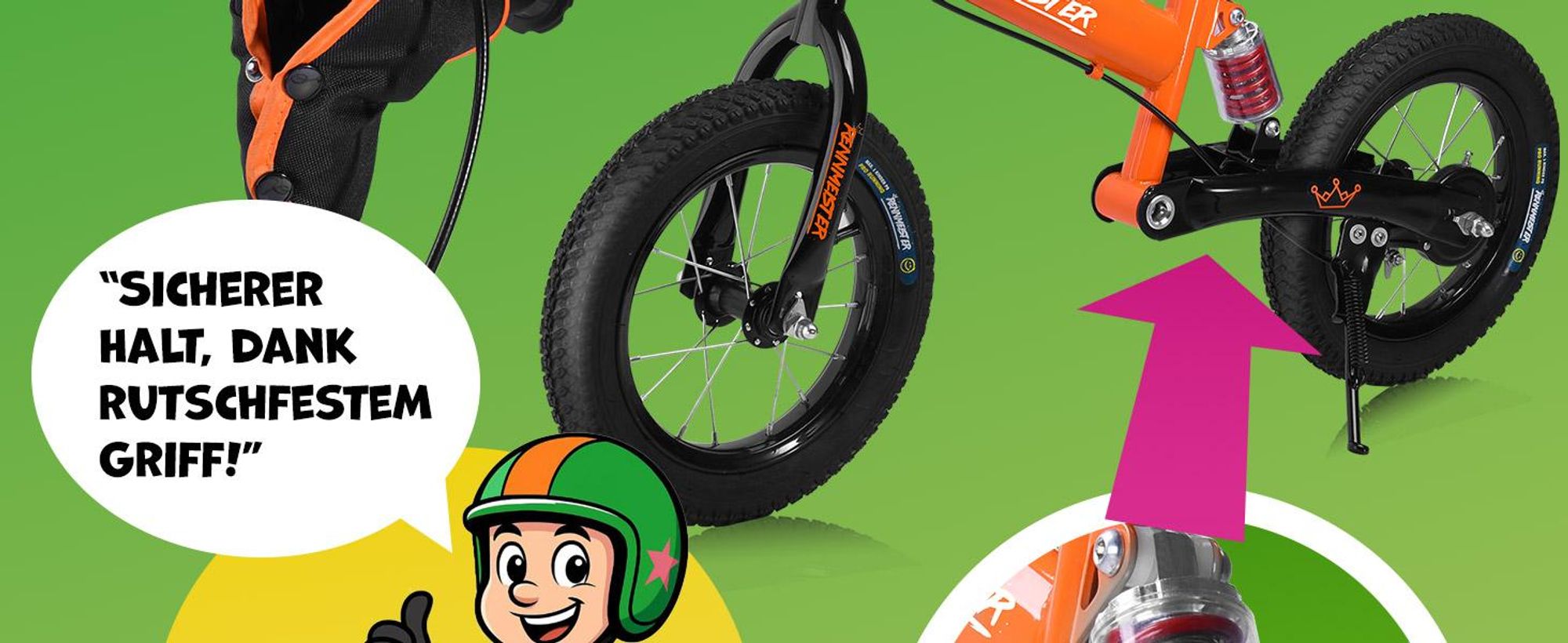 RENNMEISTER Kinderlaufrad mit Bremse Orange
