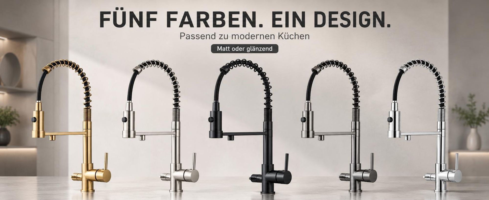 3-Wege Küchenarmatur Solid Spring mit Wasserfilter-Anschluss, herausziehbare Brause, 360° schwenkbar, getrennte Wasserwege, Keramikkartusche Schwarz-matt