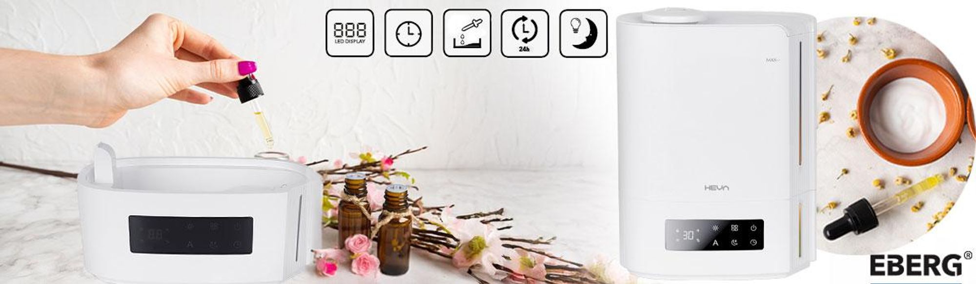 HEVA MILO Nawilżacz powietrza ultradźwiękowy 360° Aromaterapia Timer Biały