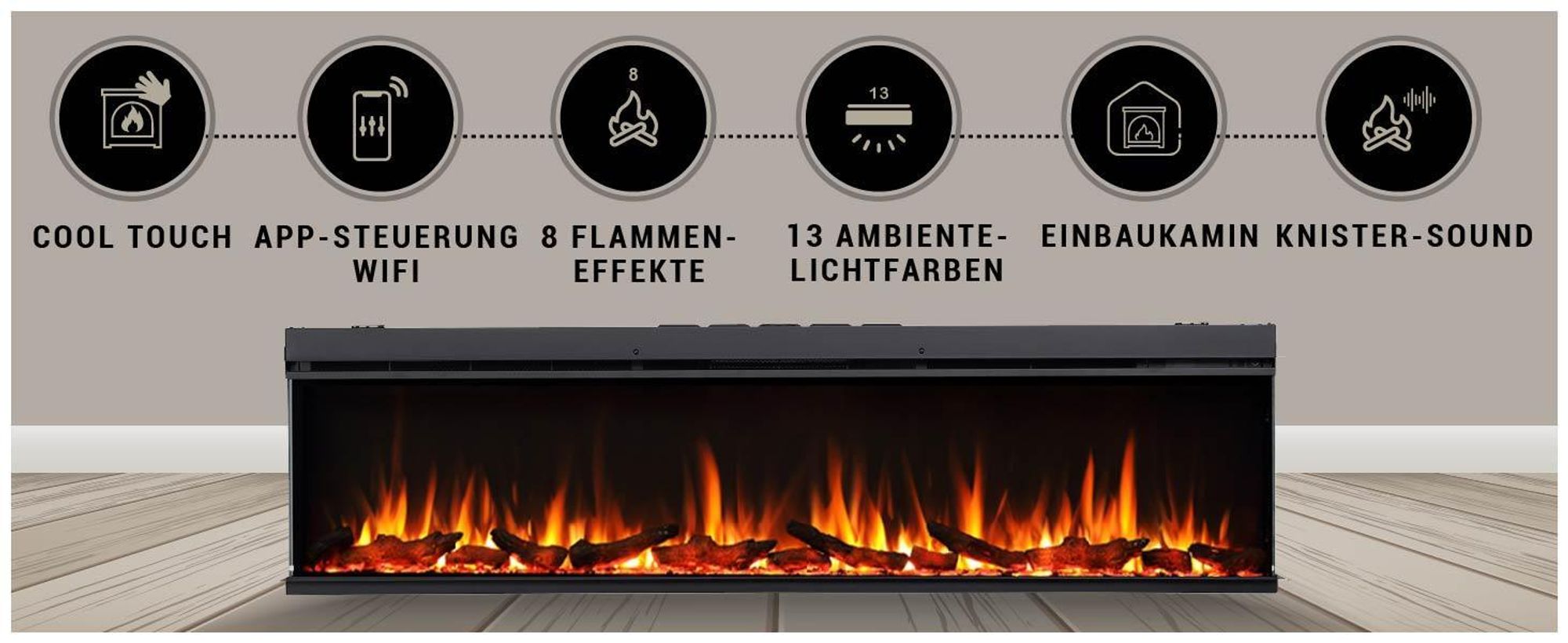 Elektrokamin Einbaukamin BALDERIA Athena 72 – Heizung bis 1500 W, schwarz