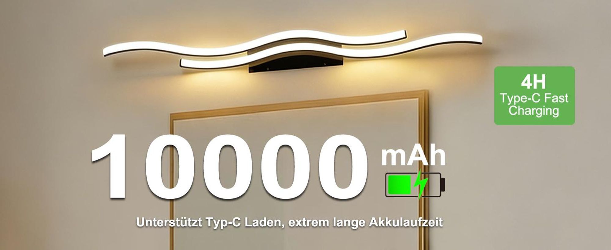2 Stück LED Wandleuchte Wellenform Innen Modern Dimmbar 3 Farbtemperaturen Wiederaufladbar Wandlampe mit Fernbedienung, Schwarz