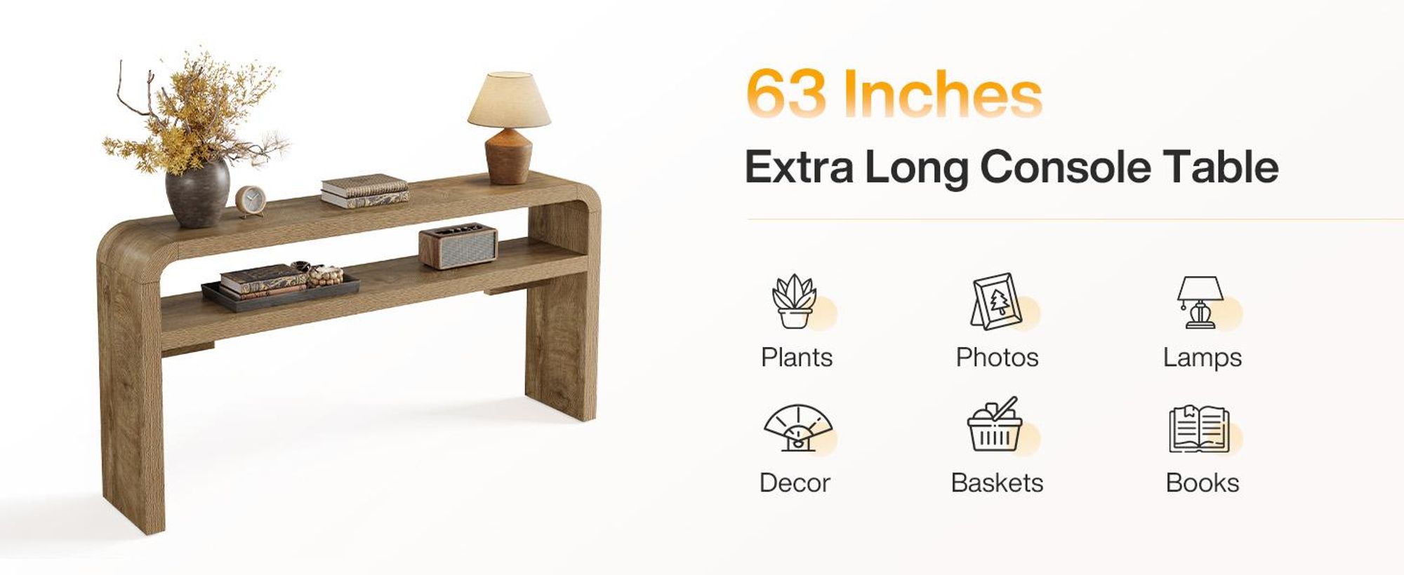Konsolentisch 160 cm, Schmaler Flurtisch mit 2 Ablagen, Farmhouse Sofatisch für Wohnzimmer, Flur, Eingangsbereich, Hinter dem Sofa, Braun