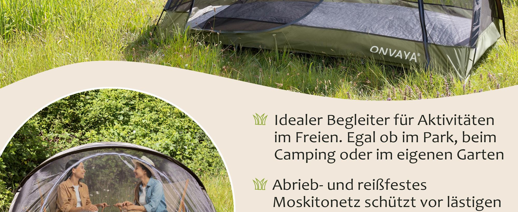 ONVAYA® Insektenschutzzelt ǀ für 2 Personen ǀ einfacher Aufbau ǀ Moskitonetz für Camping, Terrasse oder Park