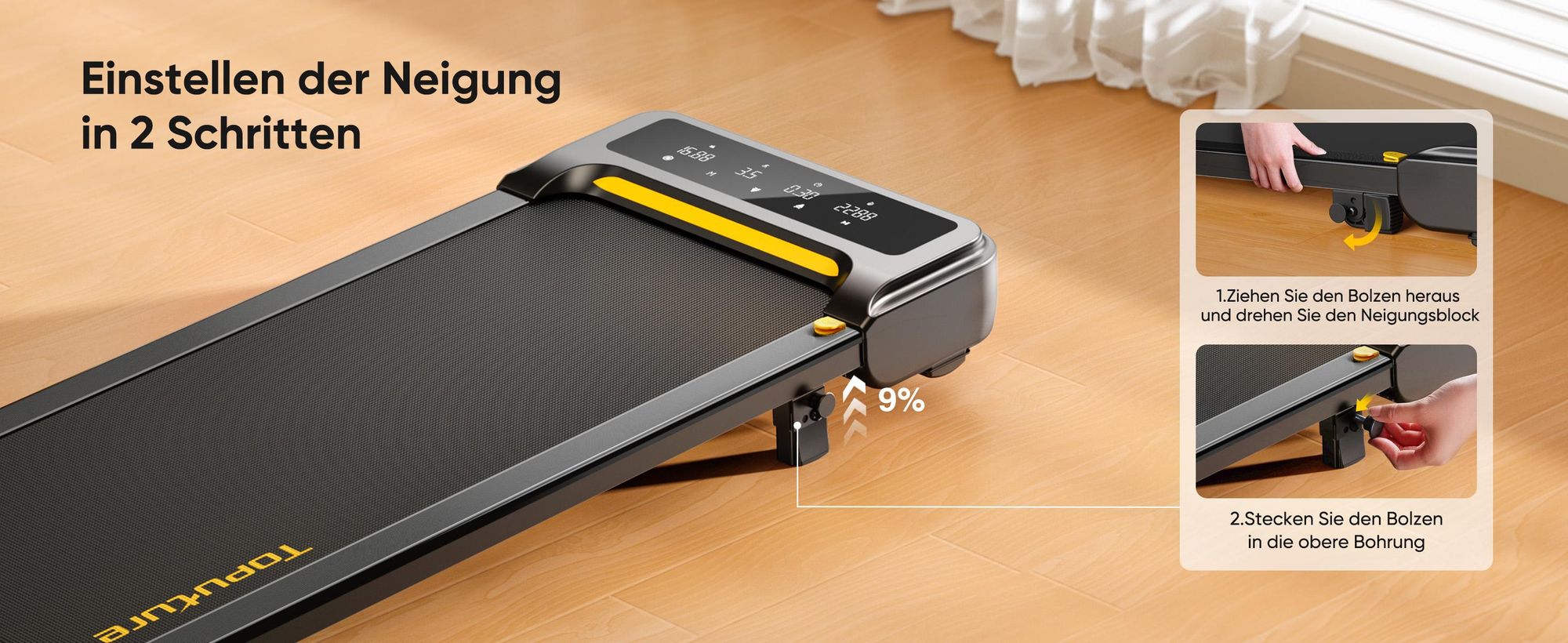 Toputure TP3 Laufband für Zuhause mit Neigung, 1-10 km/h Walking pad, Elektrisches Laufband mit Steigung, 2.5HP Walking Machine, Fernbedienung/App
