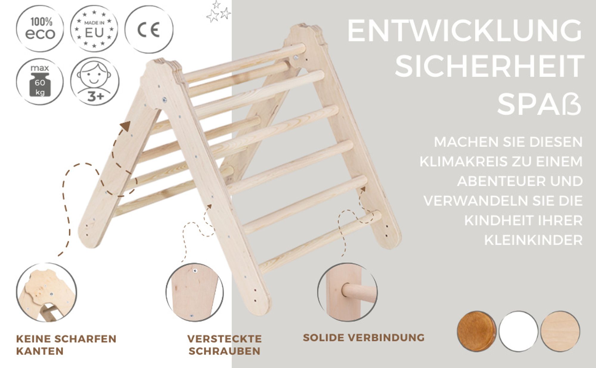 MAMOI® Klettergerüst indoor, Kletterdreieck aus holz, Baby kinder klettern, Kletterturm, Kletterbogen, Mini Holzbogen für spielplatz ab 1/2/3 jahre