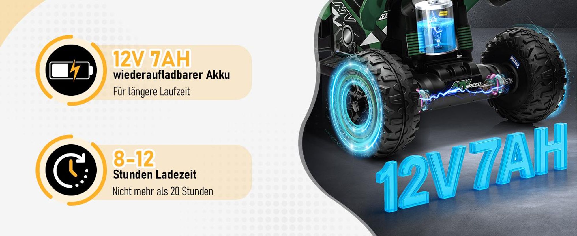 FCH Kinder Quad Elektro 12V 7Ah ATV, Musik, MP3, LED-Scheinwerfer Elektro-Quad für Kinder 3-6 Jahre Grün