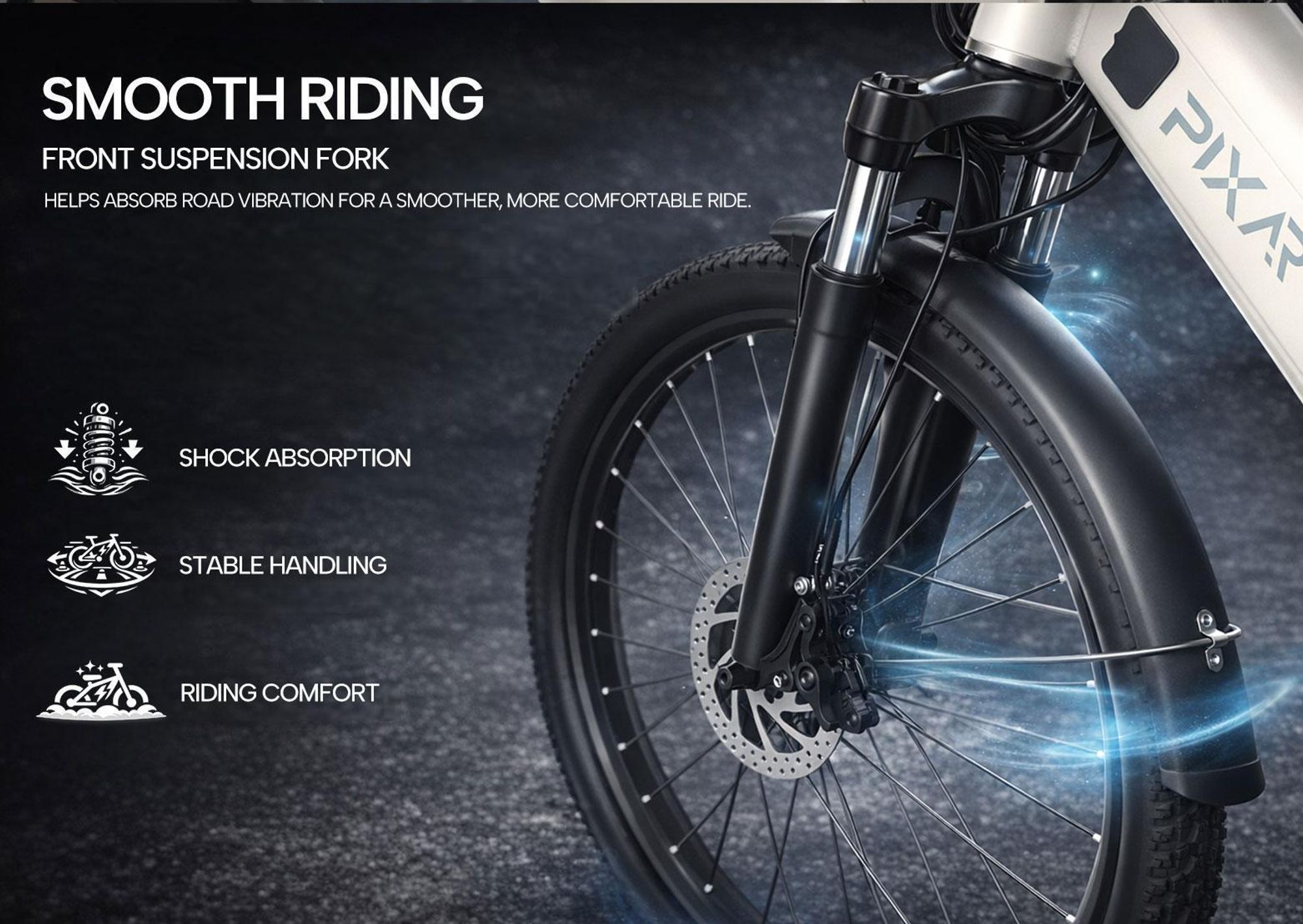 Pixar C1 E-bike - Silnik 250W Bateria 36V13AH 27.5x1.95 Hamulce Tarczowe - Biały
