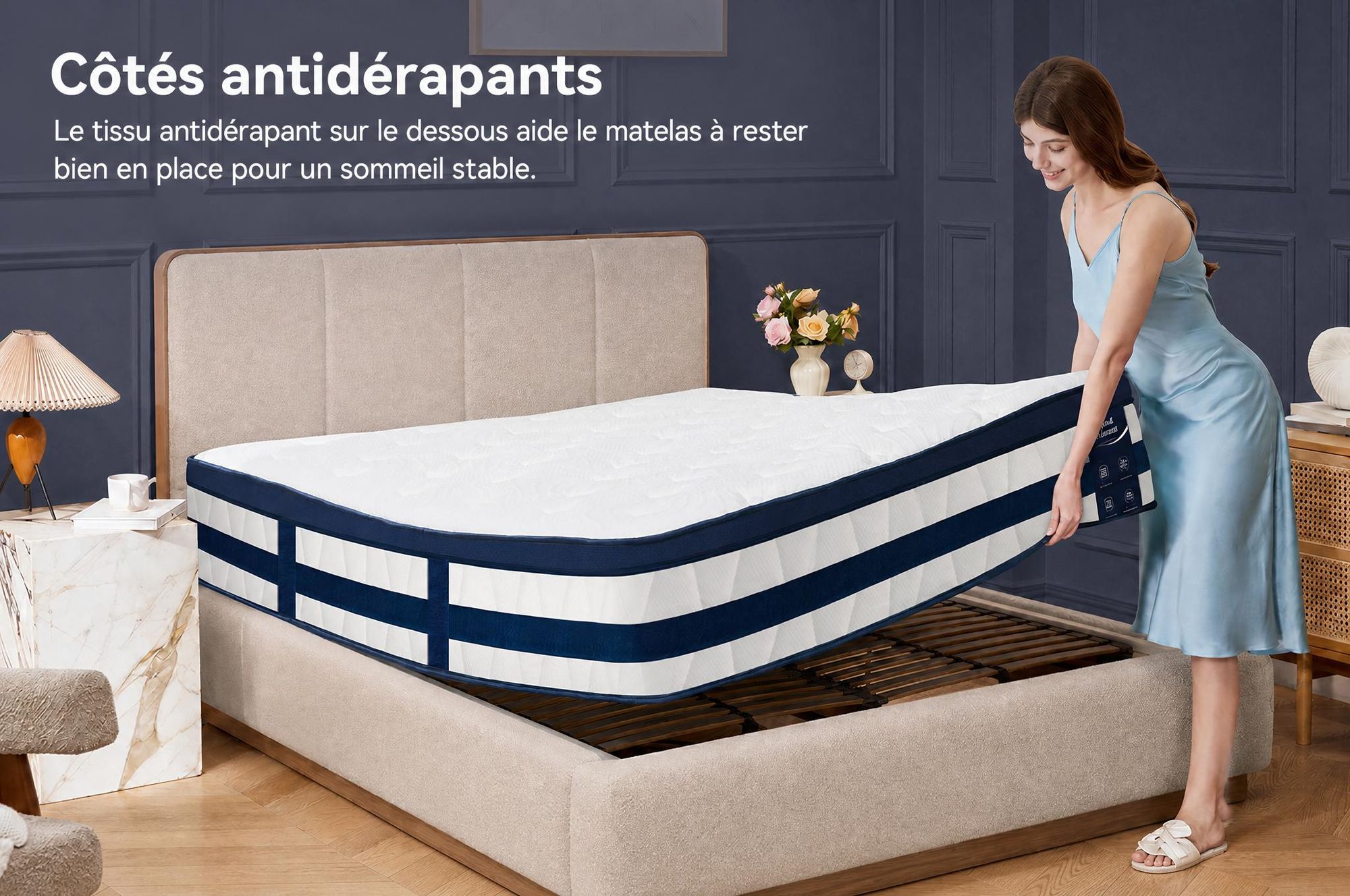 Matelas 90x200, 26 cm, avec surmatelas intégré, matelas à ressorts ensachés 7 zones, fermeté H3/H4