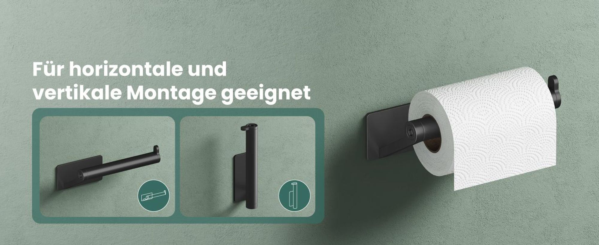 Mai & Mai Toilettenpapierhalter ohne Bohren, Klopapierhalter WC aus Edelstahl, Toilettenpapier Halterung Rollenhalter Matt schwarz Lino-02