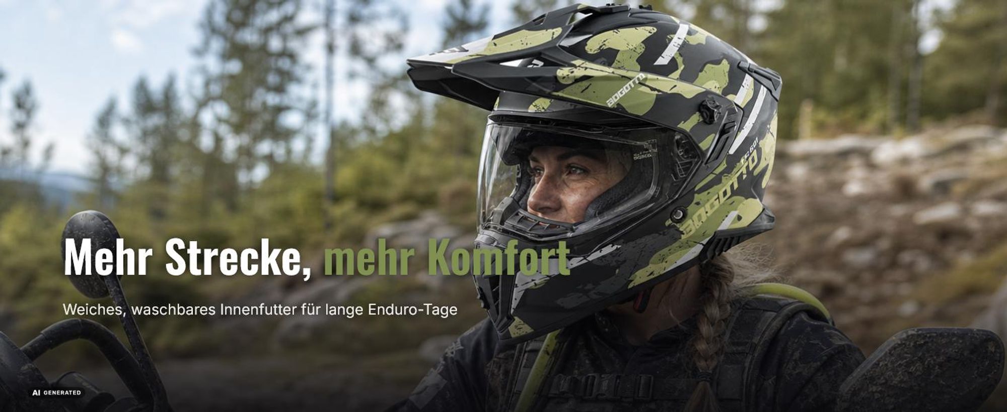 Bogotto FG-601 Sniper Fiberglas Enduro Helm, schwarz matt/grau, L (59/60)