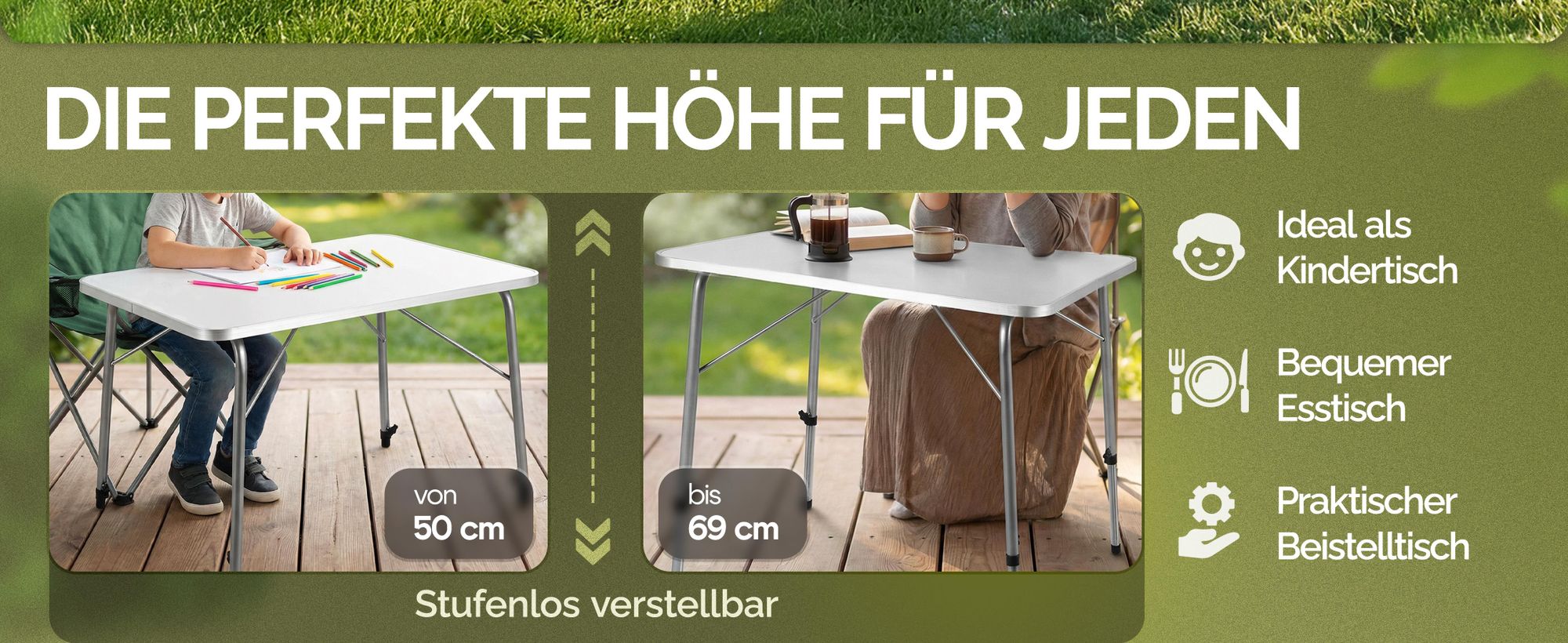 CASARIA Campingtisch Klappbar Weiß