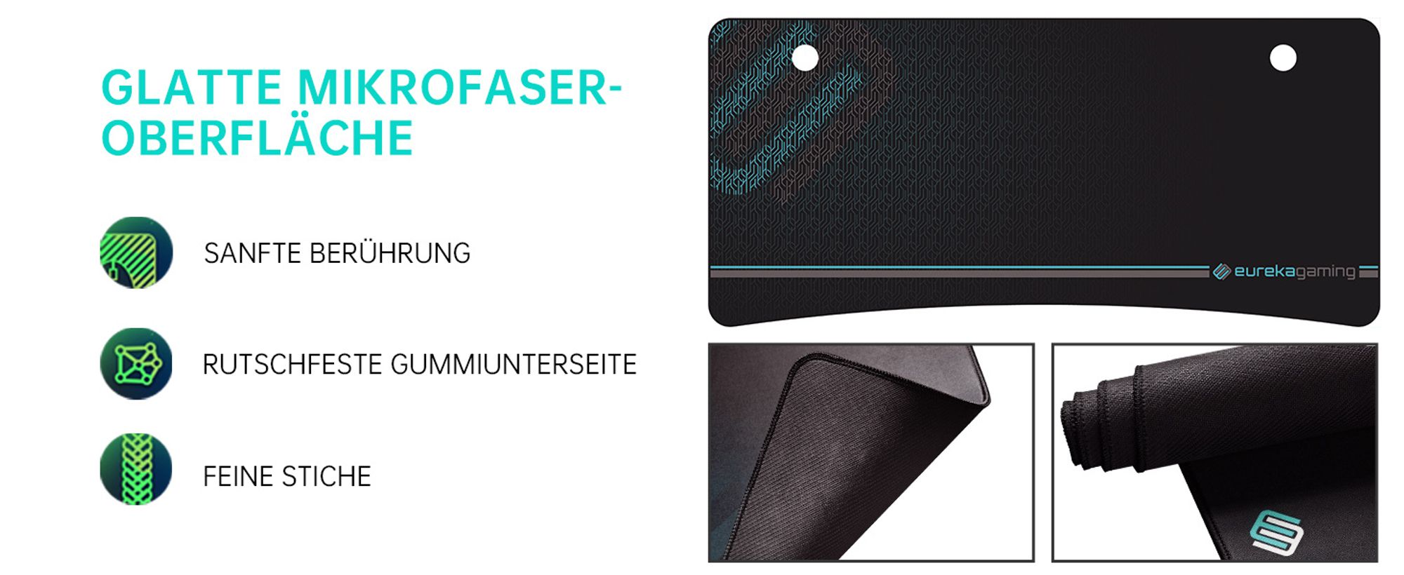 EUREKA ERGONOMIC Gamingtisch 152×70cm Gaming Schreibtisch Großer Computertisch Ergonomischer PC Tisch mit Kopfhörerhaken und Getränkehalter