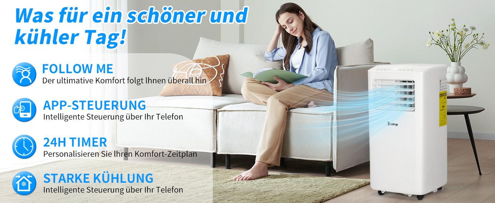 FCH Luftkühler Mobiles Klimagerät 10000 BTU/h, mit Abluftschlauch mit WIFI