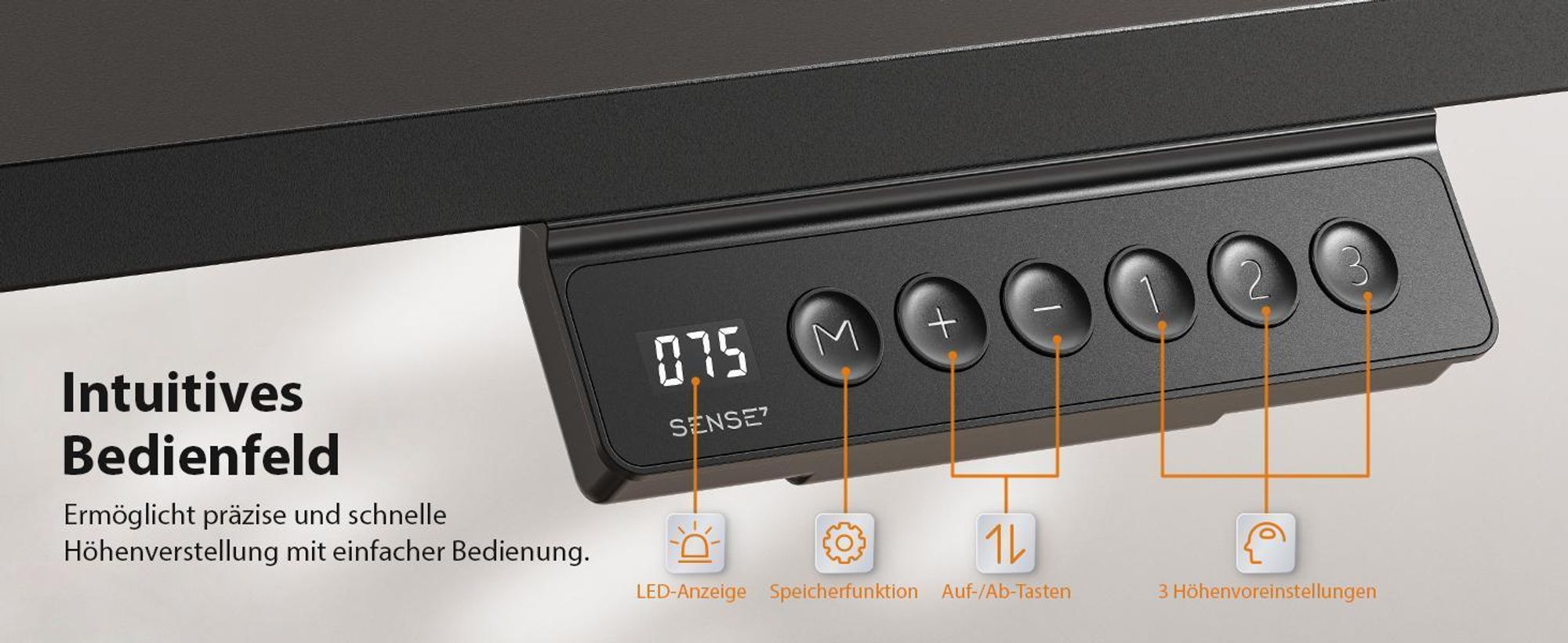 SENSE7 Höhenverstellbarer Schreibtisch Nojo 120cm Eiche Elektrisch Gaming Tisch Computertisch Standing Desk Büro Tisch Memory Funktion Kabelmanagement
