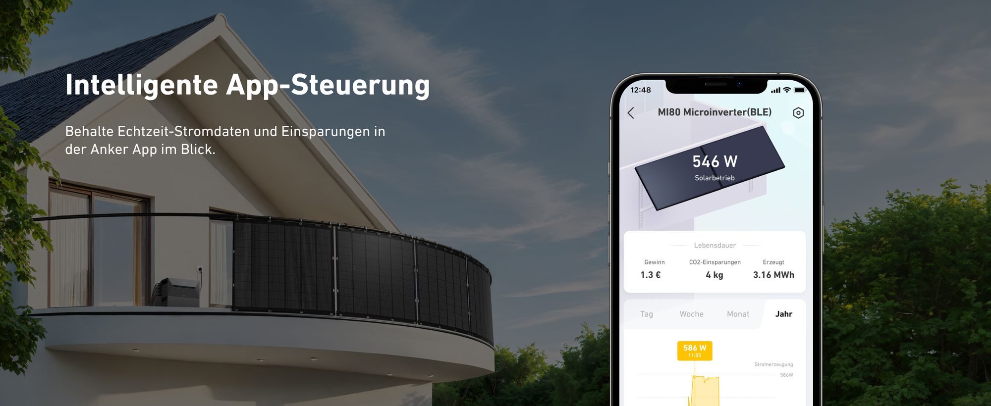 Balkonkraftwerk mit Speicher (900W | 1600Wh), Anker SOLIX Solarbank 2 E1600 Pro, Flexibel Solarpanel 4x225W für Balkon Dach Wand und Wohnmobil