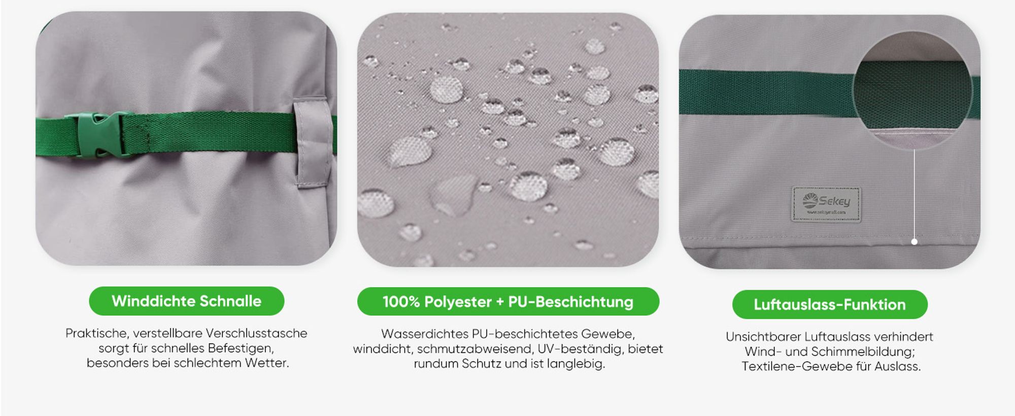 Sekey Sonnenschirm-Schutzhülle Schutzhülle für 300 cm Ampelschirm mit Stab und ReiBverschluss, Hellgrau