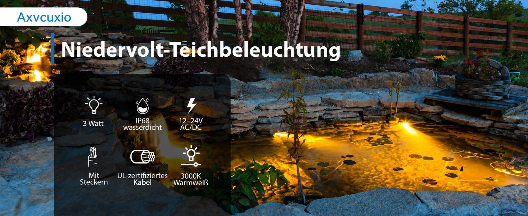 4er Set LED Unterwasserleuchten, 3W 3000K Warmweiß Teichbeleuchtung, wasserfeste Gartenleuchten als Bodenstrahler für Teich, Brunnen und Wasserfall