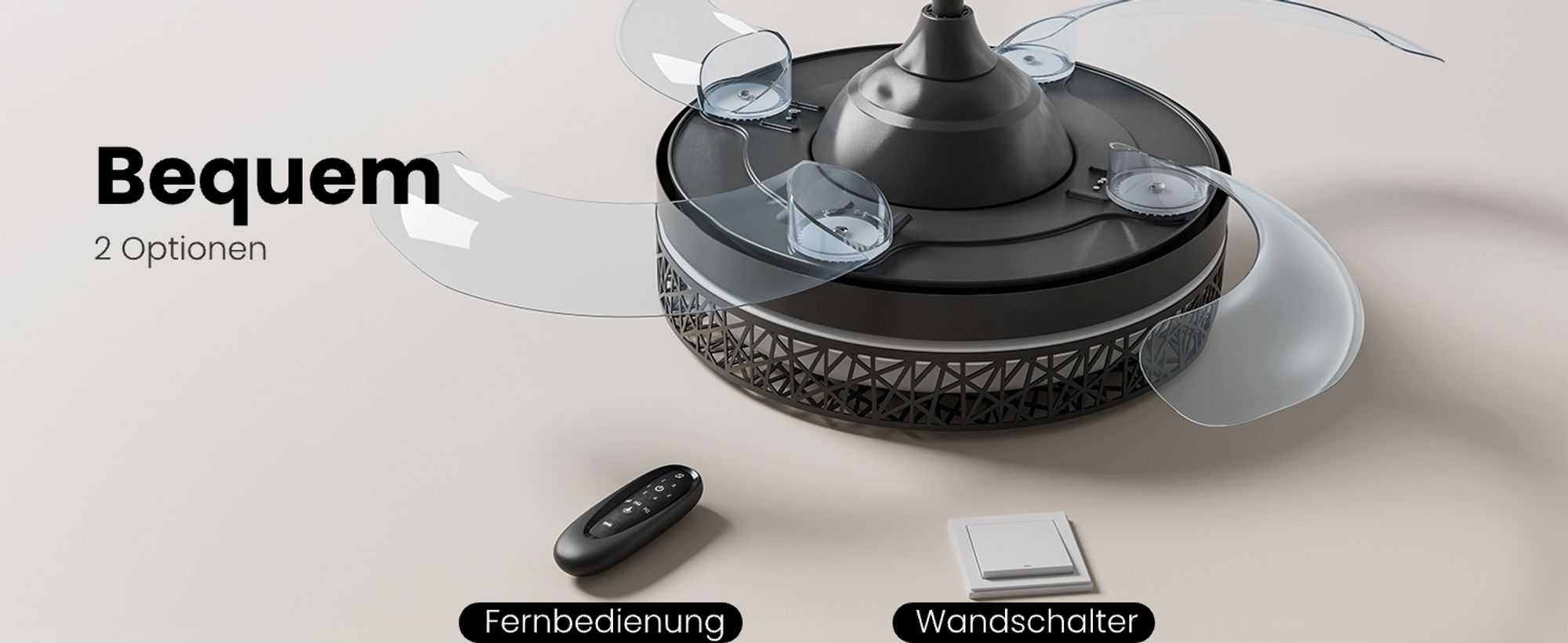 Heilmetz Deckenventilator mit Beleuchtung Ø 108 cm, Dimmbar, 6 Geschwindigkeiten, 3 Lichtfarben mit Fernbedienung & Timer, Schwarz